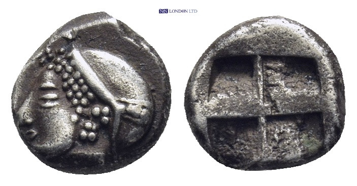 IONIA, Phokaia. (Circa 521-478 BC). AR Diobol. (9mm, 1.21 g) Obv: Archaic female...