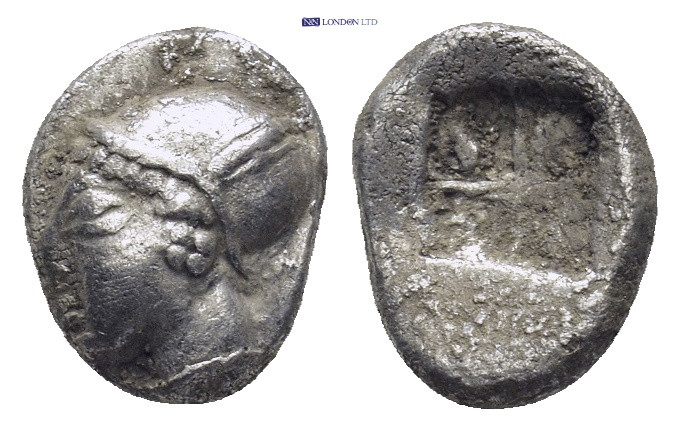 IONIA, Phokaia. (Circa 521-478 BC). AR Diobol. (10mm, 1.34 g) Obv: Archaic femal...