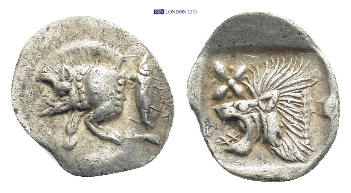 Mysia. Kyzikos circa 525-475 BC. Hemiobol AR (9mm, 0.46 g). Forepart of boar lef...