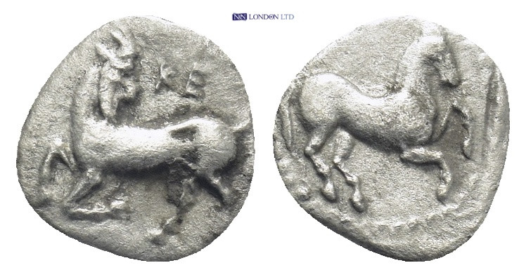 CILICIA. Kelenderis. (3rd century BC). AR Obol. (9mm, 0.59 g) Obv: KE. Goat knee...