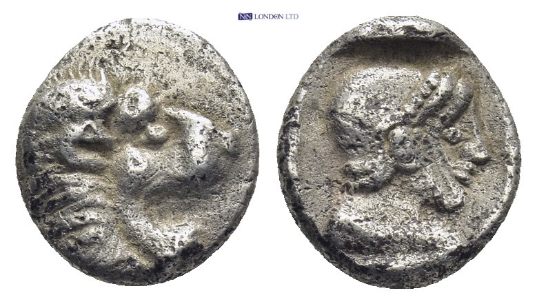 CARIA. Cnidus. Ca. 530-500 BC. AR trihemiobol (10mm, 1.33 g). Head of roaring li...