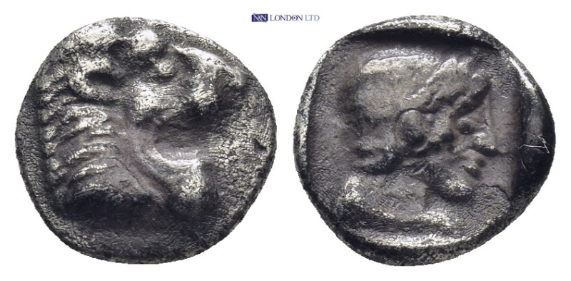 CARIA. Cnidus. Ca. 530-500 BC. AR trihemiobol (10mm, 1.36 g). Head of roaring li...