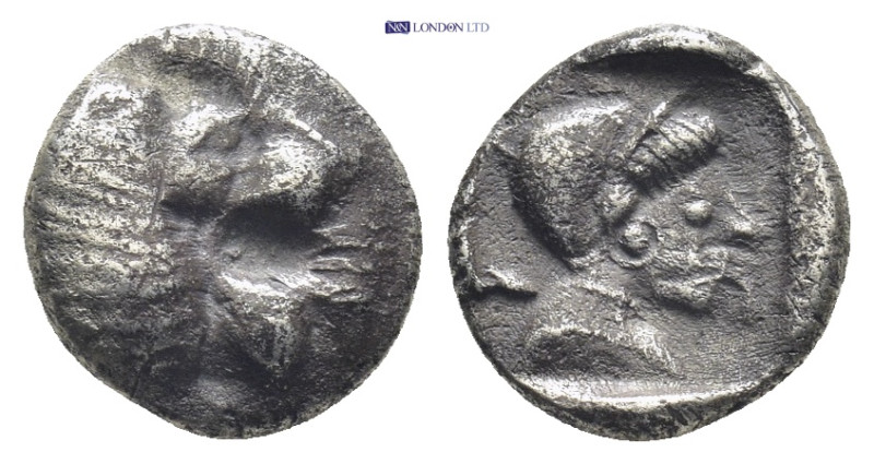 CARIA. Cnidus. Ca. 530-500 BC. AR trihemiobol (10mm, 1.55 g). Head of roaring li...