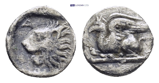 TROAS. Assos. (5th century BC). AR Hemiobol (8mm, 0.41 g) Obv: Head of lion left...