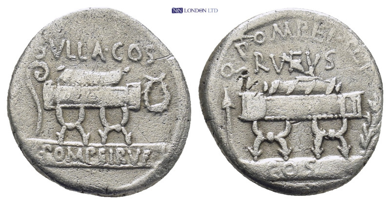 Q. Pompeius Rufus and Sulla Cos. Denarius circa 54 (3.81 Gr. 17mm.)
 Curule chai...