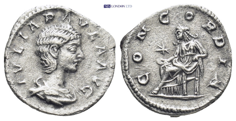 JULIA PAULA, first wife of Elagabalus, 219 AD. AR Denarius (18mm, 2.67 g). Drape...