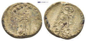 Byzantine Lead Seal (18mm, 4.6 gr) Obv: Patriarchal cross set upon step. Rev: Legends in lines.