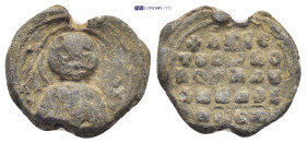 Byzantine lead seal (4.22 Gr. 17mm.) Obc: Facing bust of Saint Rev: Legend in five lines.