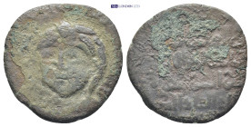 Artuqids of Mardin. Nasir al-Din Artuq Arslan. 597-637/1200-1239. AE dirham (22mm, 5.2 g). Dated A.H. 611 (1214/5). Bare-headed and draped bust facing...