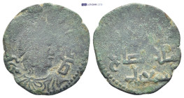 Zengid Atabegs, Aleppo. al-Salih Isma'il. AH 569-577 / AD1174-1181. Æ dirham (21mm, 3.84 g). Halab mint, AH 571. Roman-style diademed bust, right, leg...