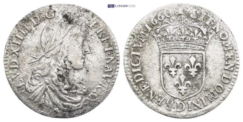 France, Louis XIV AR (21mm, 2.2 g) Douzième d’écu Metz 1660. LVD XIII D G FR ET ...