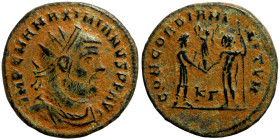 Maximianus. (285-295 AD). Æ Antoninian. Obv: IMP CMA MAXIMIANVS PF AVG. radiate cuirassed bust right. Rev: CONCORDIA MILITVM.

21mm 3,00g