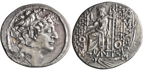 Seleucid: Philip I Philadelphos (94-87 BCE), silver tetradrachm (16.25g), mint in Cilicia, 94-87 BCE. Diademed head / Zeus seated on throne, holding s...