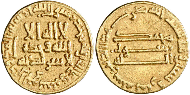 Abbasid: al-Mahdi (775-785), gold dinar (4.20g), AH 168. A-214. Nice even strike...