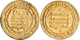 Abbasid: al-Muqtadir (908-932), gold dinar (4.67g), Madinat al-Salam (Baghdad) mint, AH 305. Citing heir Abu al-'Abbas. A-245.2. Attractive example, e...