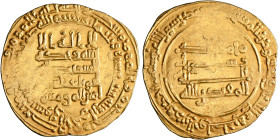 Abbasid: al-Muqtadir (908-932), gold dinar (3.75g), Suq al-Ahwaz mint, AH 316. Citing heir Abu al-'Abbas. A-245.2. Extremely fine. 

Estimate: 350-4...