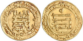 Abbasid: al-Muqtadir (908-932), gold dinar (4.70g), al-Ahwaz mint, AH 318. Citing heir Abu al-'Abbas. A-245.2. Extremely fine. 

Estimate: 500-550 U...