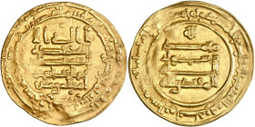 Abbasid: al-Muqtadir (908-932), gold dinar (4.26g), Suq al-Ahwaz mint, AH 318. Citing heir Abu al-'Abbas. A-245.2. Extremely fine. 

Estimate: 350-4...