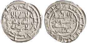 Umayyad of Spain: Hisham II (961-976), silver dirham (2.43g), al-Andalus (Spain) mint, AH 381. Citing 'Amir. A-354.1. Attractive specimen, extremely f...