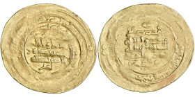 Samanid: Nasr II ibn Ahmad (914-943), gold dinar (3.70g), al-Muhammadiya mint, AH 322. Citing Abbasid caliph al-Qahir. A-1449. Some weakness of strike...