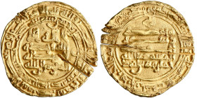 Tulunid: Khumarawayh ibn Ahmad (884-896), gold dinar (4.33g), Antakiya (Antioch) mint, AH 278. Citing Abbasid caliph al-Mu'tamid and heir al-Mufawwidh...