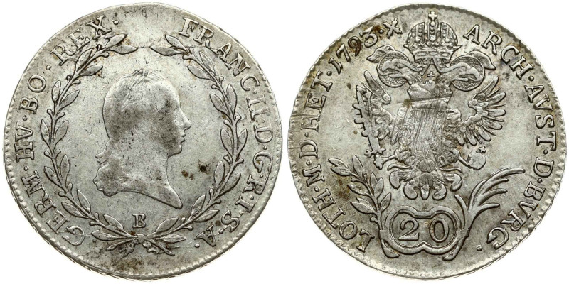 Holy Roman Empire. Franz II (1792-1835). 20 Kreuzer 1793 B. Silver 6.58 g. KM 21...