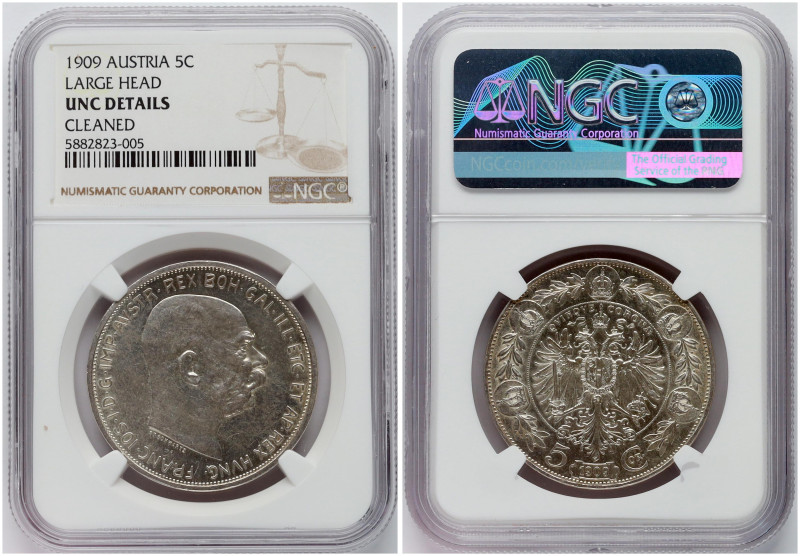 Austria. Franz Joseph I (1848-1916). 5 Corona 1909. Silver. KM 2813. NGC UNC DET...