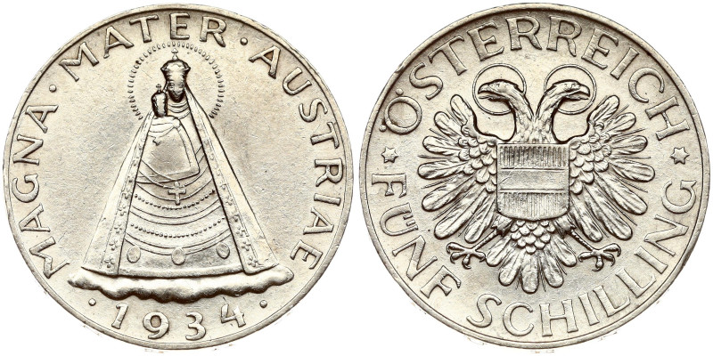 Austria. 5 Schilling 1934. Silver 14.91 g. KM 2853.