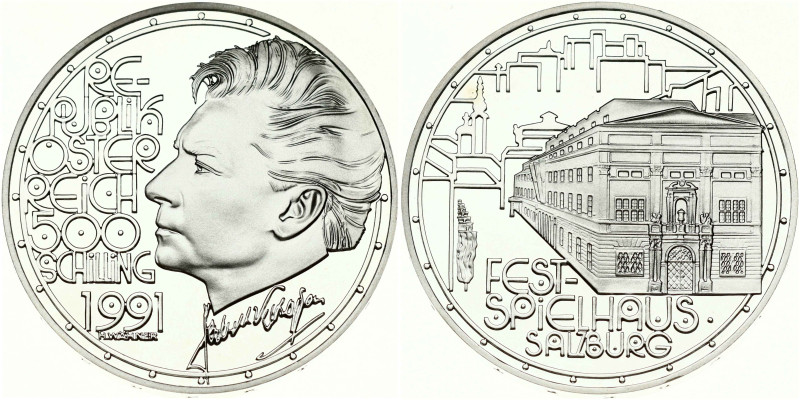 Austria. 500 Schilling 1991 Herbert von Karajan. Silver .925, 24 g. KM-3000.