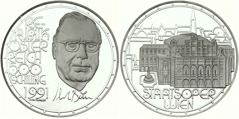 Austria. 500 Schilling 1991 Karl Bohm. Silver .925, 24 g. KM-3002.