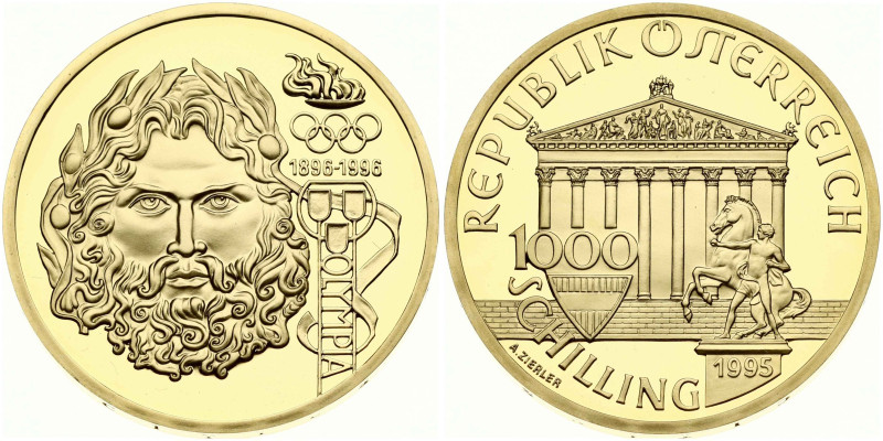 Austria. 1000 Schilling 1995 Zeus - Olympic Movement 100 Years. Gold .916, 16.99...