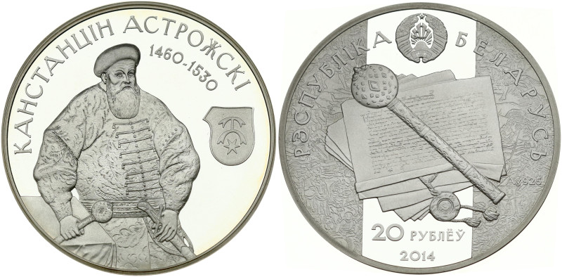 Belarus. 20 Roubles 2014 Konstantin Ostrozhsky. Mintage 2000 pcs. Silver .925, 3...