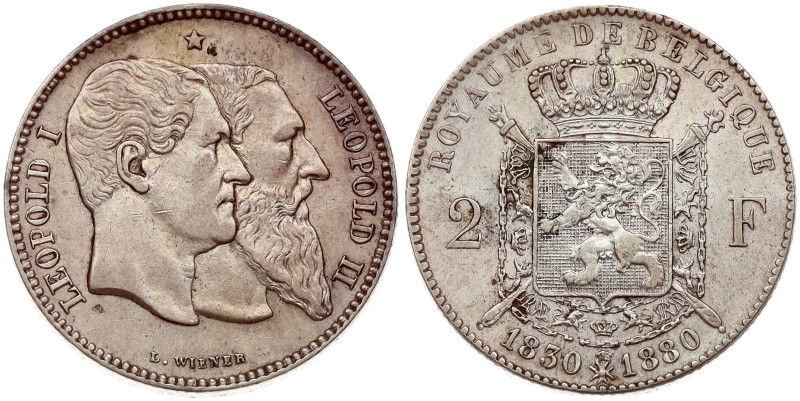 Belgium. Leopold II (1865-1909). 2 Francs 1880, Independence. Fifty Years of the...