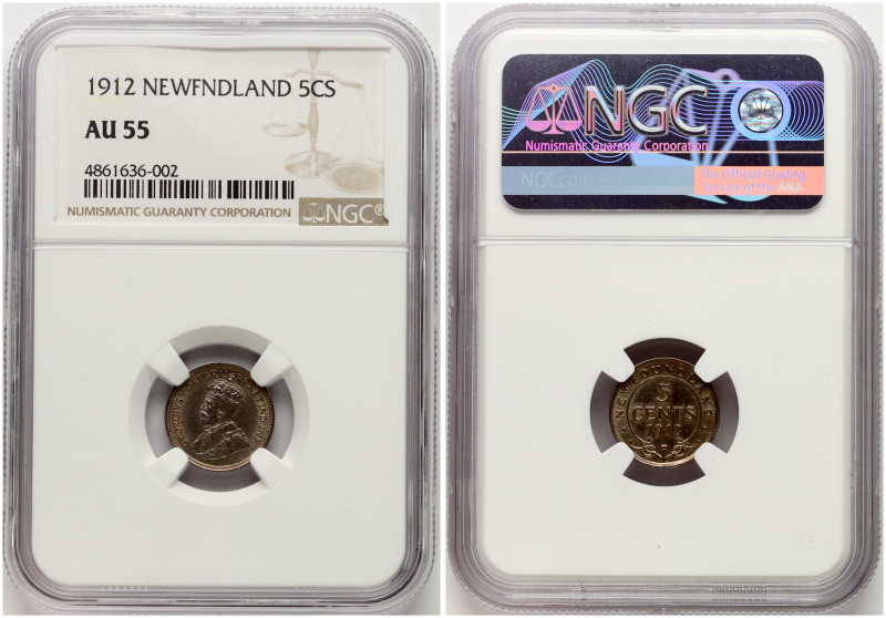 Canada, Newfoundland. George V (1910-1936). 5 Cents 1912. Silver. KM 13. NGC AU ...