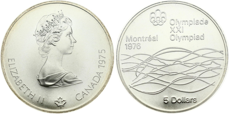 Canada. Elizabeth II (1952-2022). 5 Dollars 1975 Swimming. 1976 Olympics, Montre...