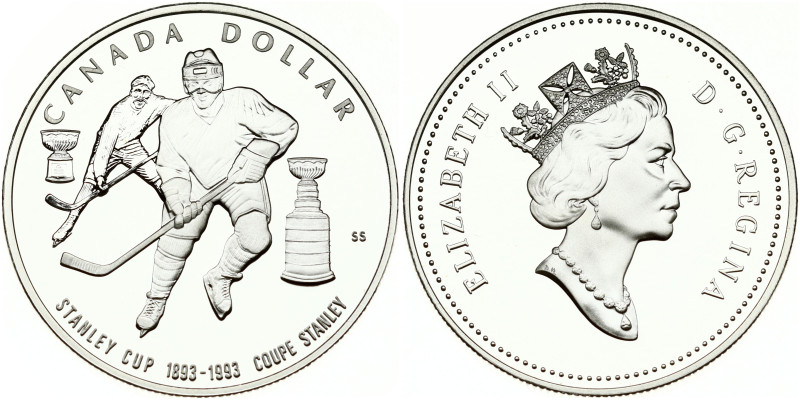 Canada. Elizabeth II (1952-2022). Dollar 1993 Stanley Cup 100 years. Silver .925...