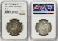 Denmark 2 Kroner 1903 P GJ Anniversary of Reign NGC MS 66 ONLY 1 COIN IN HIGHER GRADE