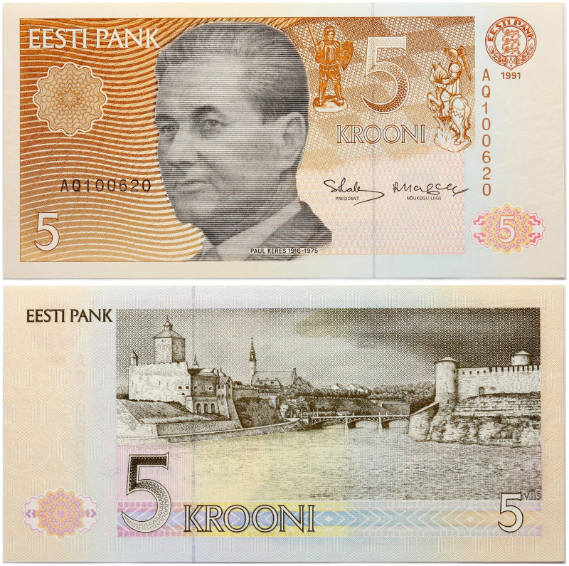 Estonia. 5 Krooni 1991. S/N AQ100620. P 71