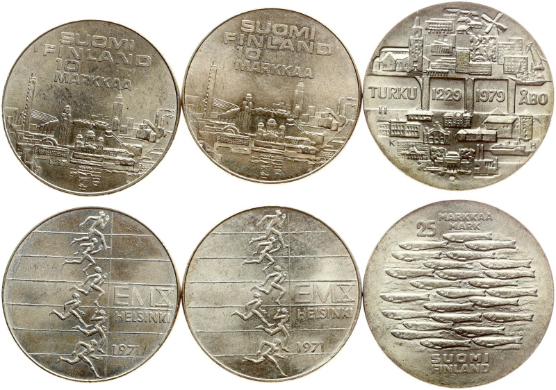 Finland. 10 Markkaa 1971 & 25 Markkaa 1979. Commemorative issue. Silver .500, to...