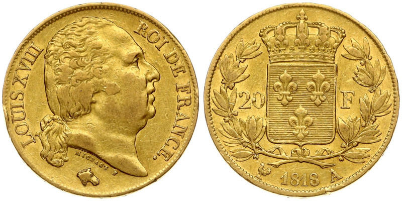 France. Louis XVIII (1814-1824). 20 Francs 1818 A. Gold 6.37 g. KM 712.