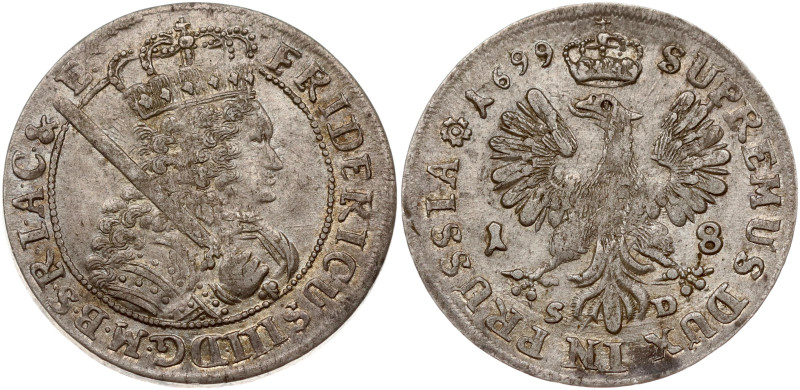 Germany. Brandenburg-Prussia. Friedrich III (1688-1701). 18 Groscher 1699 SD Kon...