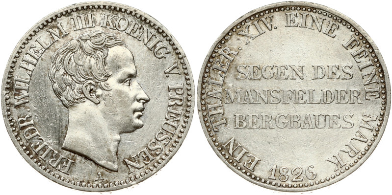 Germany, Prussia. Friedrich Wilhelm III (1797-1840). Mining taler 1826 A . Silve...