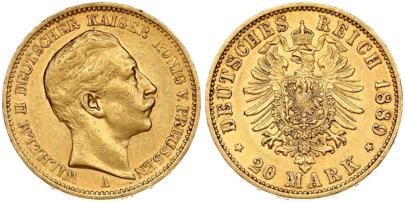 Germany, Prussia. Wilhelm II (1888-1918). 20 Mark 1889 A. Gold 7.93 g. KM 516.