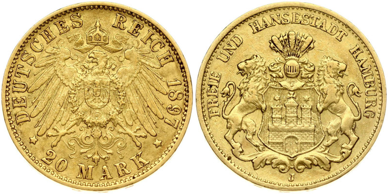 Germany, Hamburg. 20 Mark 1897 J. Gold 7.91 g. Fr. 3777.