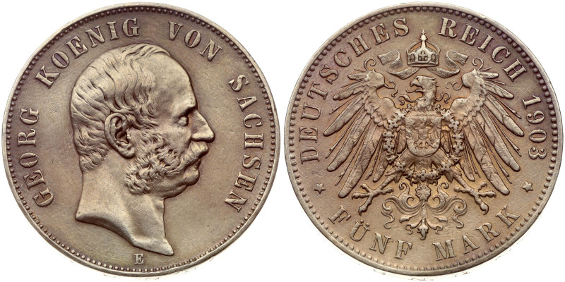 Germany, Saxony. Georg I (1902-1904). 5 Mark 1903 E. Silver 27.55 g. Av. tooled....