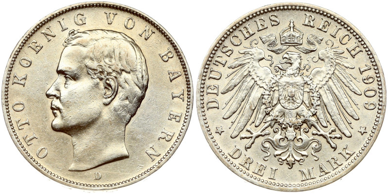 Germany, Bavaria. Otto (1886-1913). 3 Mark 1909 D. Silver 16.58 g. KM 996.