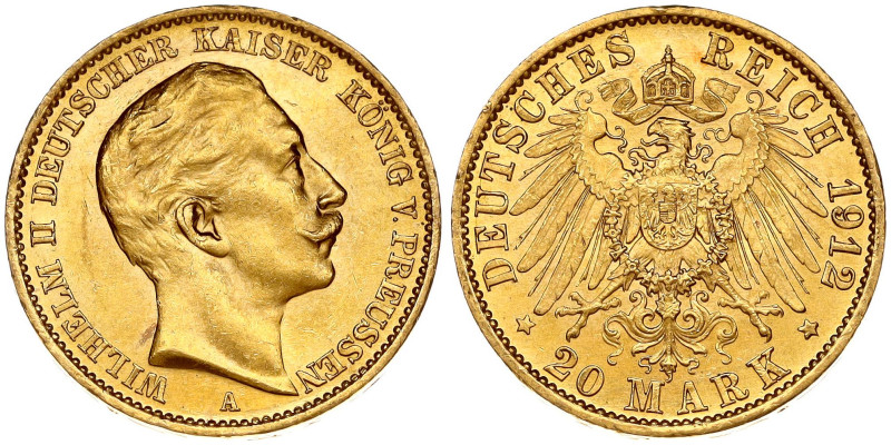 Germany, Prussia. Wilhelm II (1888-1918). 20 Mark 1912 A. Gold 7.95 g. KM 521.