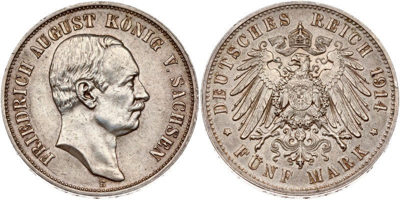 Germany, Saxony. Friedrich August III (1904-1918). 5 Mark 1914 E. Silver 27.80 g...