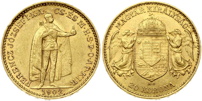 Hungary. Franz Joseph I (1848-1916). 20 Korona 1902 KB. Gold 6.76 g. Fr. 250, KM...