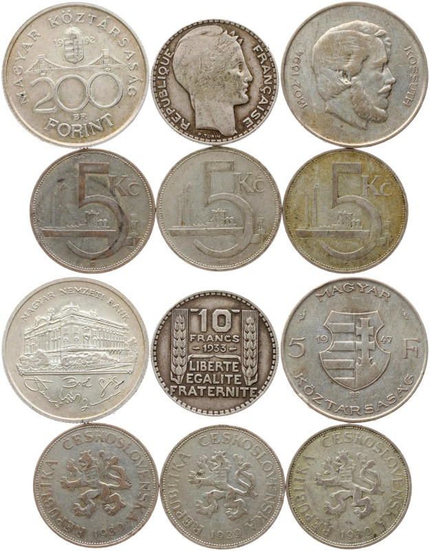 Hungary. 5 Forint 1947 & 200 Forint 1992 with Coins of Different Countries. Silv...